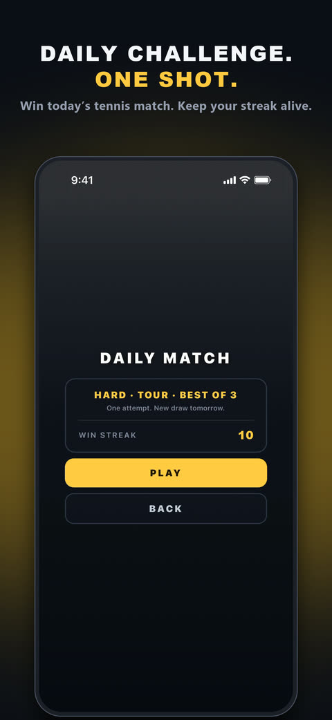 Daily challenge, one shot — the Daily Match card with a ten-day win streak