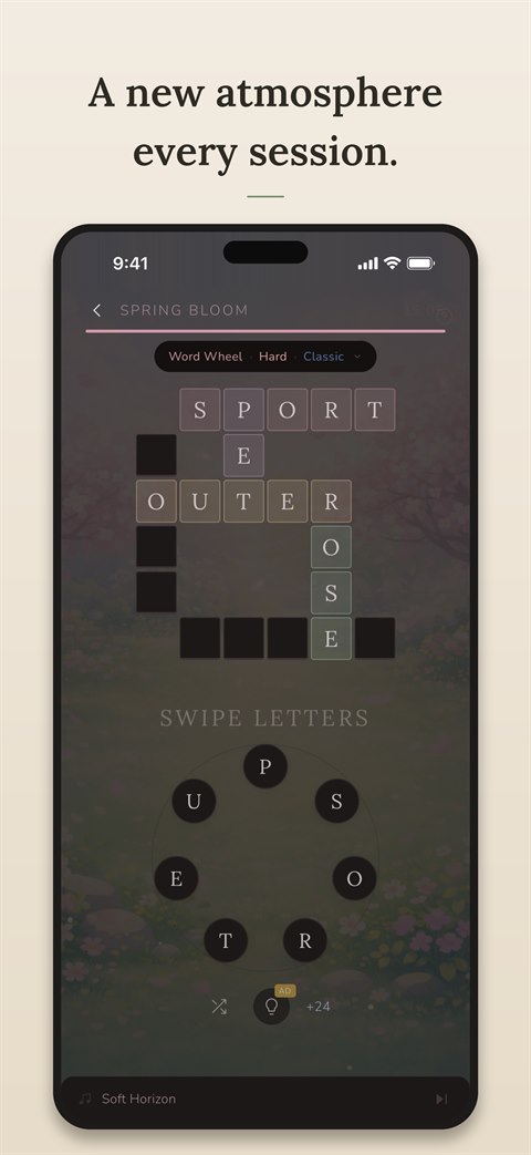 Crossword puzzle in a spring bloom atmosphere